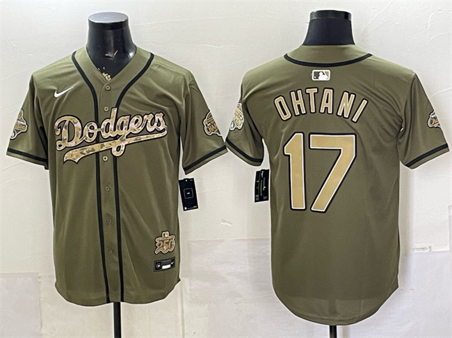 Men's Olive Los Angeles Dodgers #17 Shohei Ohtani 2026 Armed Forces Day Stitched Baseball Jersey